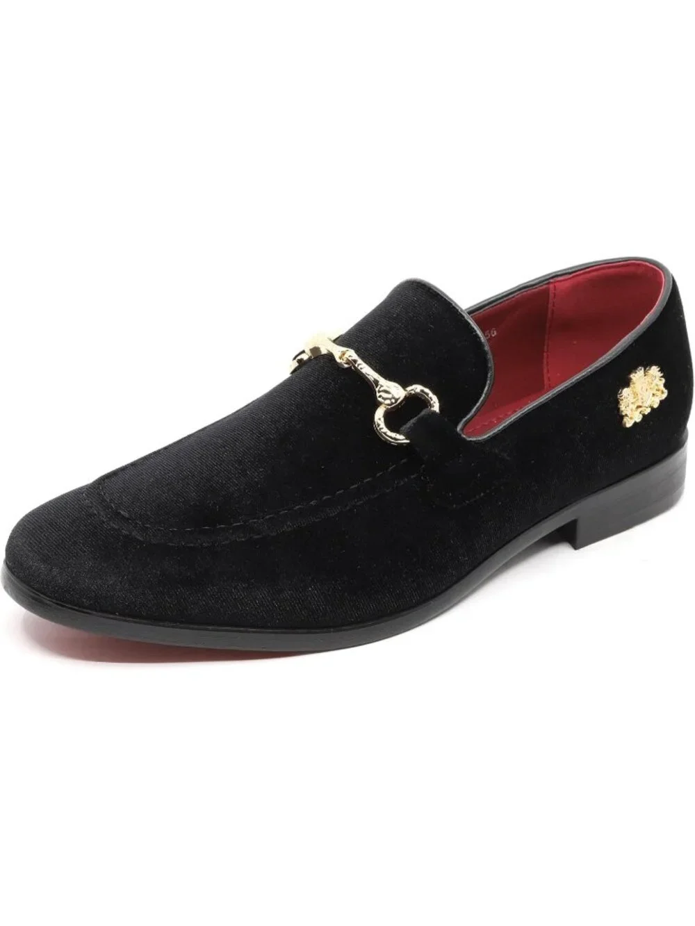 Metrocharm Men's Black Rubber Velvet Loafers Gold Buckle Slip On Classic Shoes